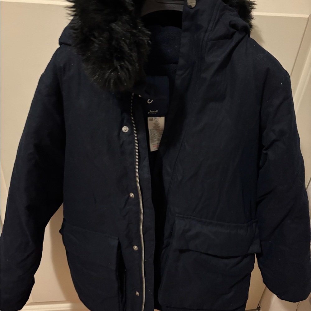 Jacadi Dark Blue Puffer Jacket with Black Faux Fur Hood